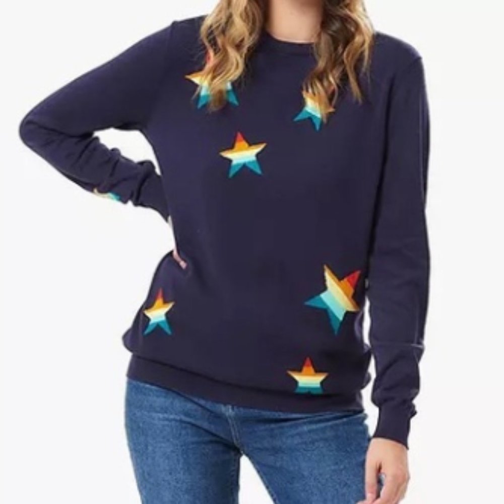 SugarHill Brighton Rita Rainbow Star Celestial Knit Jacquard Light Sweater-M